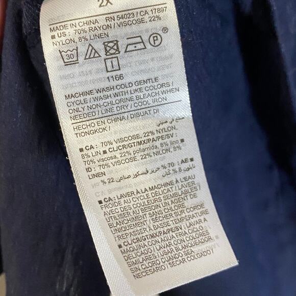 Old Navy Blue Short Sleeve Twist Front Cutout Midi Shirt Dress Linen Blend Sz 2X - Picture 10 of 13